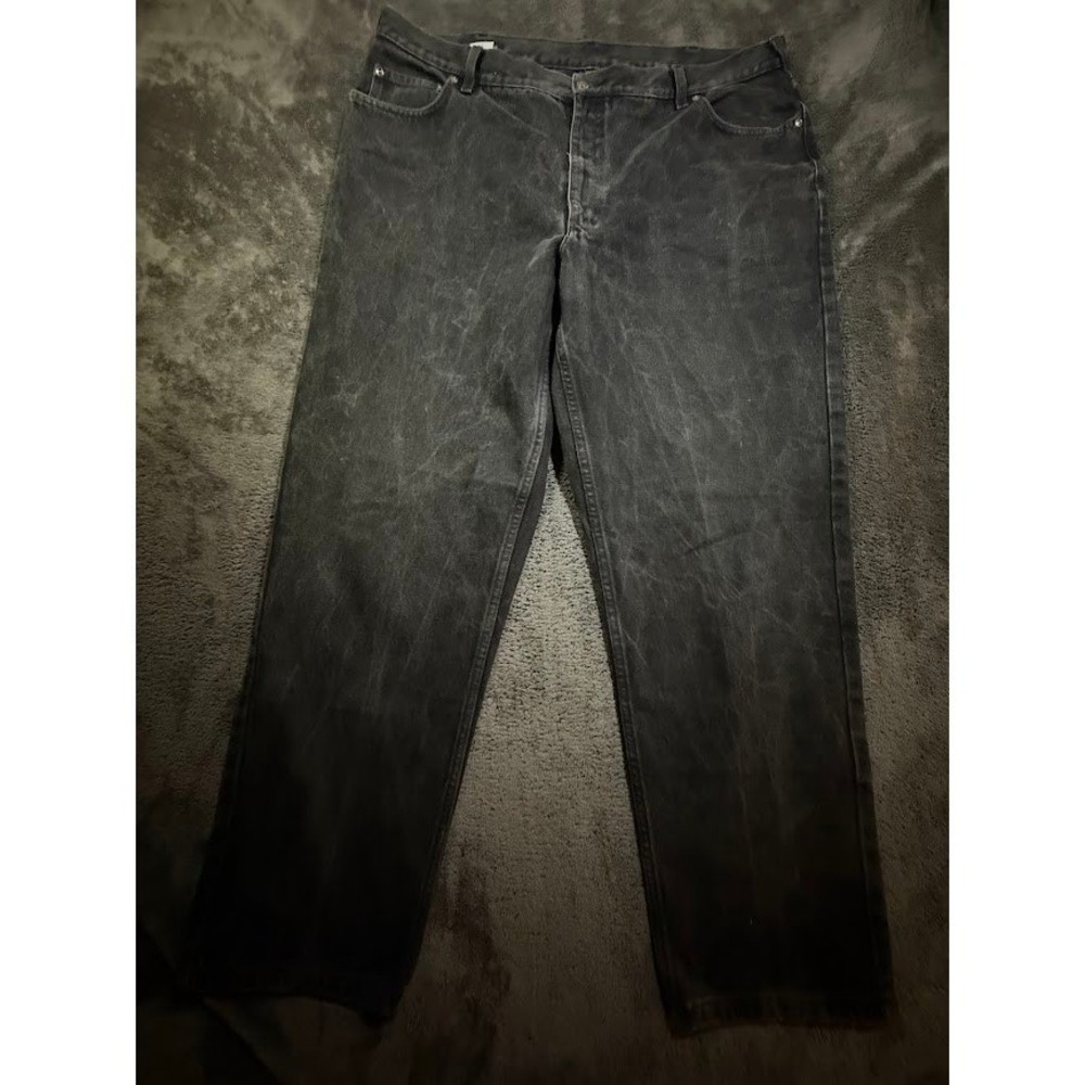 Lands‎ End Mens Black Denim Jeans Straight Leg Zip Pocketed Belted 40x31.
